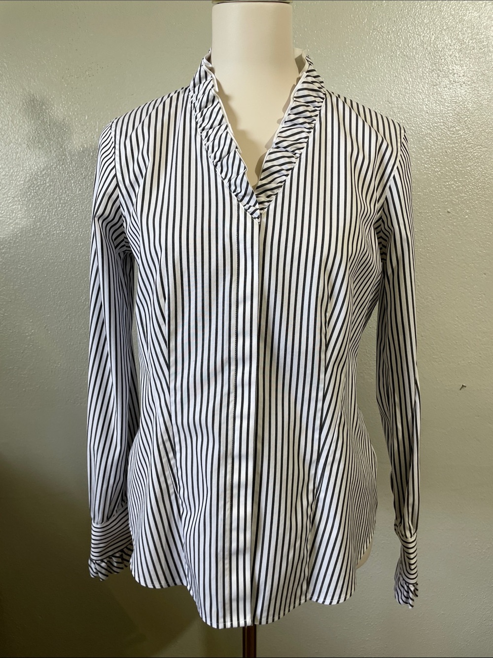 Brooks Brothers Supima Cotton Stripe Hidden Button Ruffle Career Shirt Sz 6